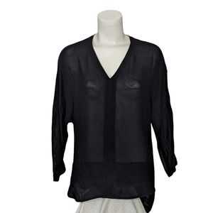 Tibi New York Sz S Sheer Top Long Sleeve High Low Black Ballerina Athleisure